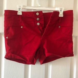 High waisted red shorts